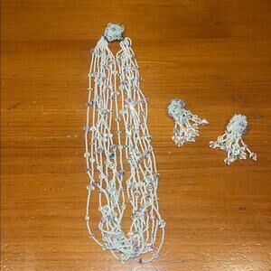 Vendome Seed Bead Aurora Borealis Crystal Necklace Earrings Set, Beaded Claps, 1